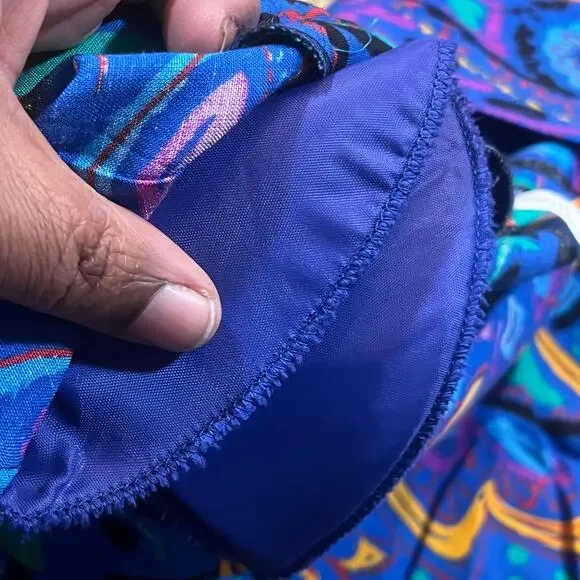 Vintage Women’s M Abstract Open Light Weight Jacket Blue Purple 90s Art Print - Picture 4 of 6